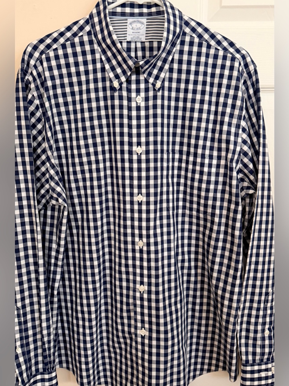 Brooks Brothers Men’s Navy and White Gingham Button-Down Shirt Long Sleeve Sz L